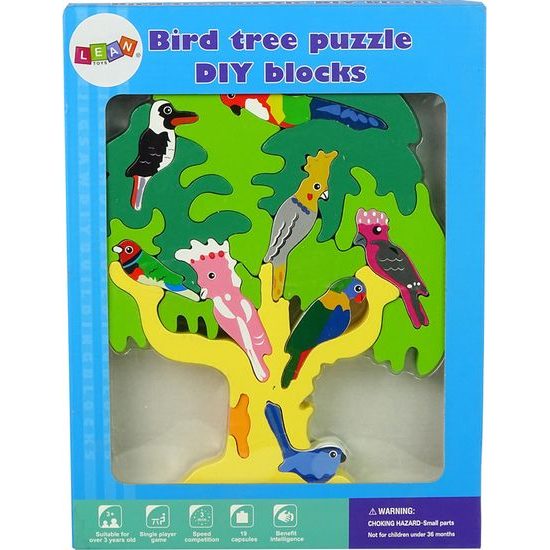 Dřevěné puzzle papoušci na stromě