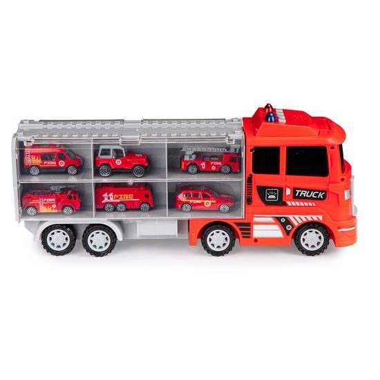 Ecotoys nákladní auto se 6 autíčky, světlem a zvuky Fire Brigade