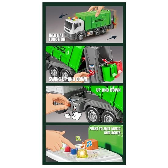 Popelářské auto pro děti se světly a zvuky City Truck 1:16 - zelené