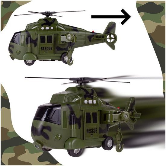 Interaktivní vojenská helikoptéra se světly a zvuky Army Rescue 1:16