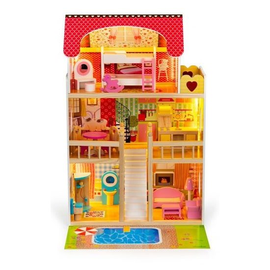 Ecotoys dřevěný domeček pro panenky s LED osvětlením rezidence Florence