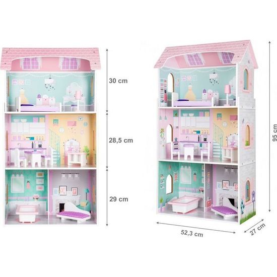 Ecotoys dřevěný třípatrový domeček pro panenky Jahodová