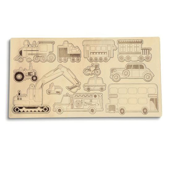 Vše co jezdí - dřevěné edukativní puzzle - ČESKÁ VERZE