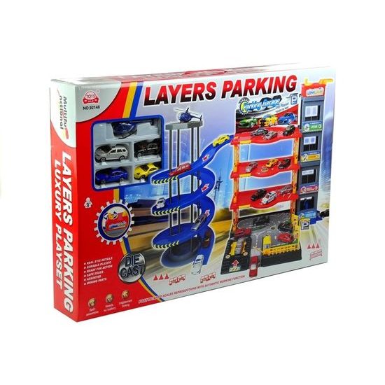 Majlo Toys parkovací garáž s výtahem a helikoptérou + 4 autíčka