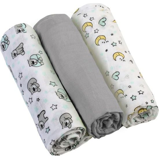 BABYONO Pleny mušelínové - Super soft 3 ks - Šedé