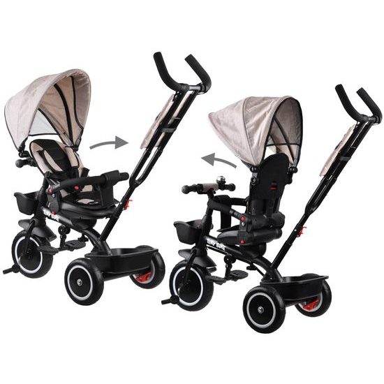 VYZKOUŠENO Dětská tříkolka Tiny Bike s otočným sedadlem 3v1 béžová