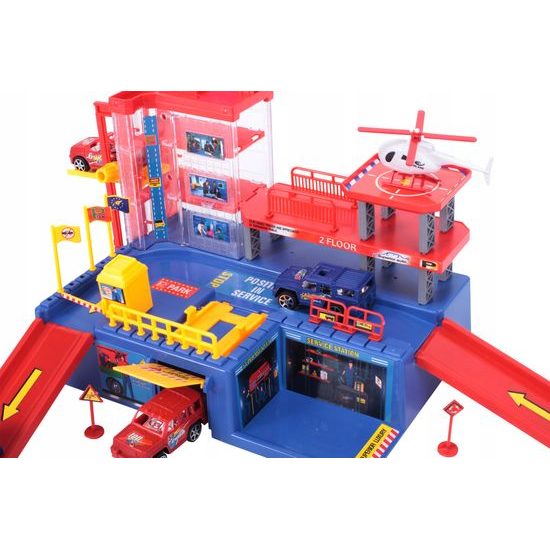 Parkovací garáž s výtahem, helikoptérou a 4 autíčky Parking Lot