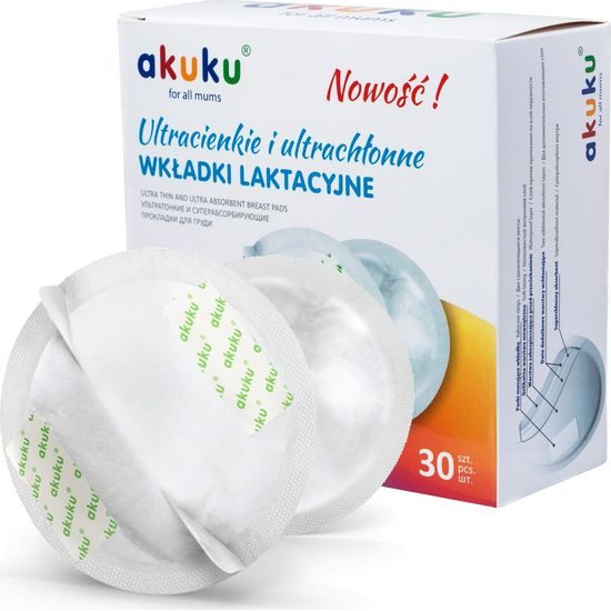 Laktační ultrasavé prsní vložky Akuku 30 ks, Bílá