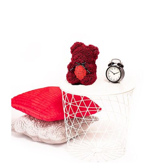 Medvídek z růží bordo s červeným srdcem Rose Bear 25 cm