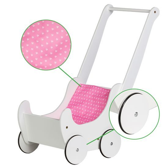 Ecotoys dětské dřevěné chodítko kočárek Bílé