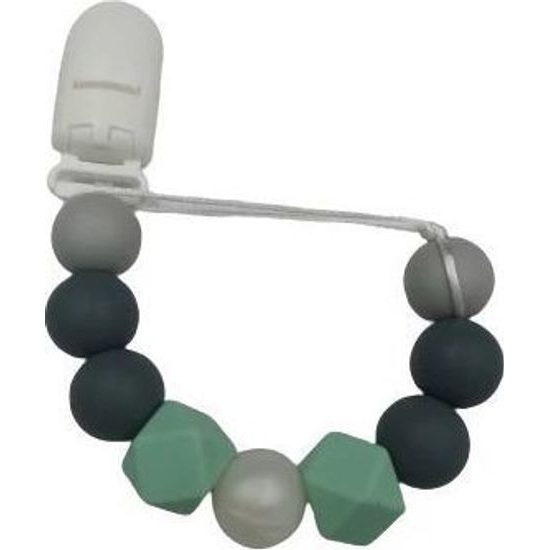 Dřevěný přívěsek na dudlík - zelená, šedá, korálky