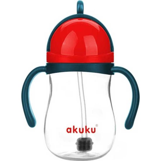 Láhev na vodu s brčkem a závažím modro-červená