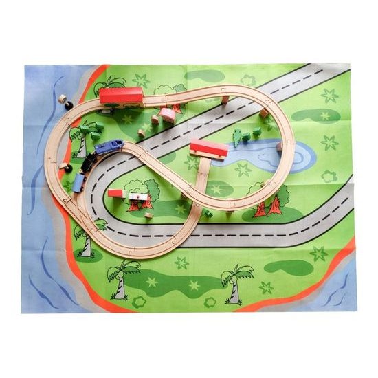 Ecotoys dřevěná vláčkodráha na baterie 50 dílků s podložkou