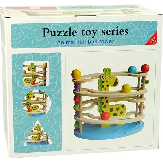 Dřevěná skluzavka pro kuličky s žirafou