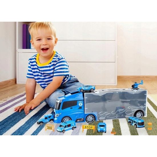 Nákladní auto s autíčky, helikoptérou a skluzavkou Police Truck II