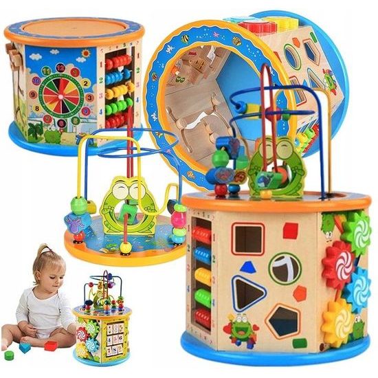 Doris dřevěná edukační kostka s labyrintem 7v1