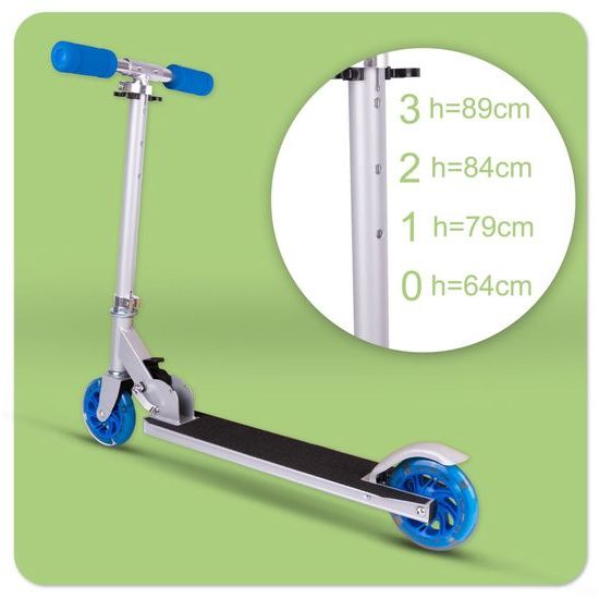 Dětská skládací koloběžka s hliníkovým rámem a svítícími koly - šedo/modrá