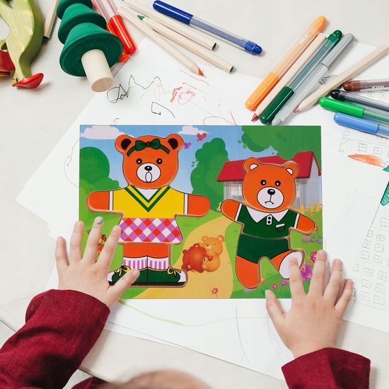 Dřevěná ukládačka s medvídky Bear Dress