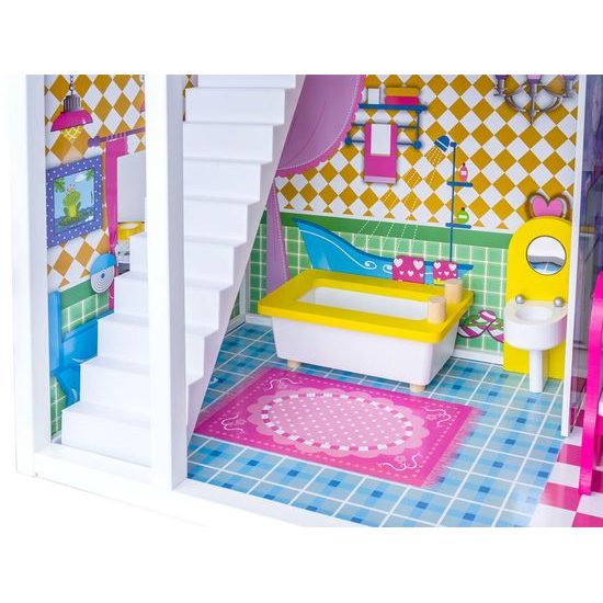 Ecotoys dřevěný XXL domeček pro panenky se skluzavkou rezidence Jersey