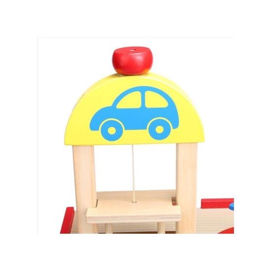 Ecotoys dřevěná garáž s výtahem, autíčky a helikoptérou