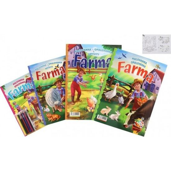 Omalovánky+aktivity/Maľovanky+aktivity Na farmě/Na farme 4ks + pastelky CZ+SK verze