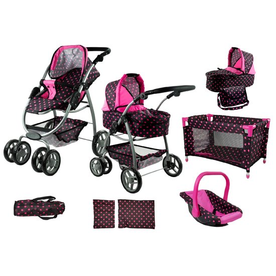 Alice kočárek pro panenky 7v1 černý