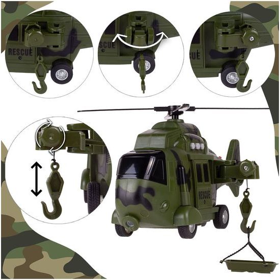 Interaktivní vojenská helikoptéra se světly a zvuky Army Rescue 1:16