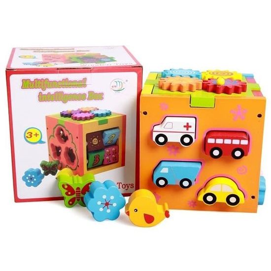Dřevěná edukační kostka s autíčky 5v1