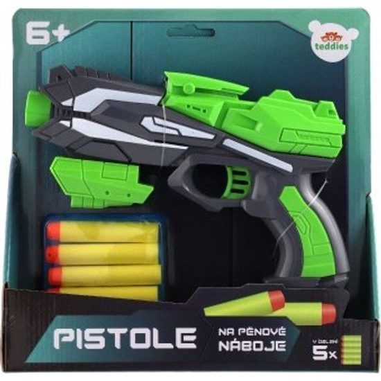 Pistole na pěnové náboje + 5ks nábojů - zelená