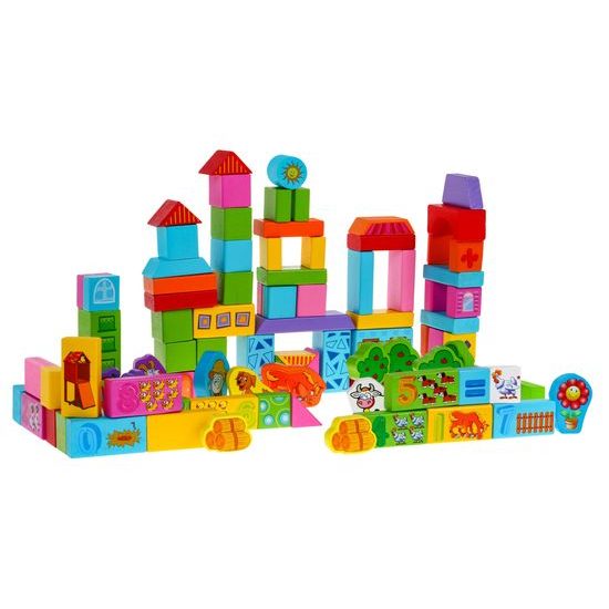 Majlo Toys sada dřevěných kostek se zvířátky 100 ks Farm Blocks