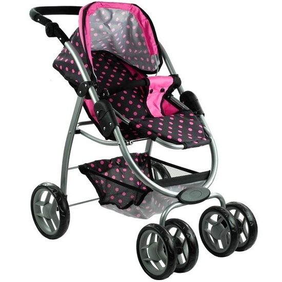 Alice velký sportovní kočárek pro panenky 3v1 - 9662 černý s puntíkama
