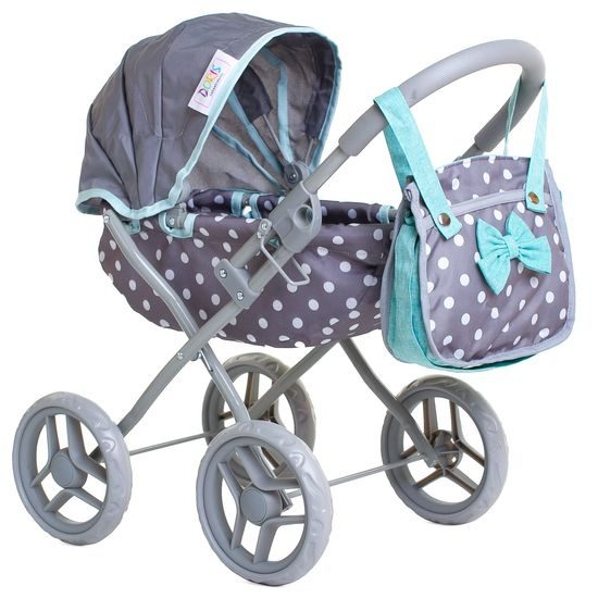 Doris kočárek pro panenky 9325 šedo-mentolový Retro