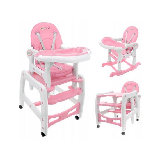 Ecotoys jídelní židlička s houpačkou 3v1 růžová