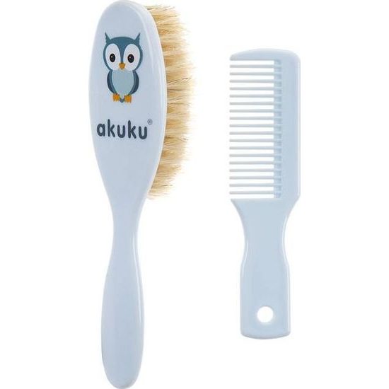 Kartáček a hřebínek s přírodním vlasem Akuku modrý