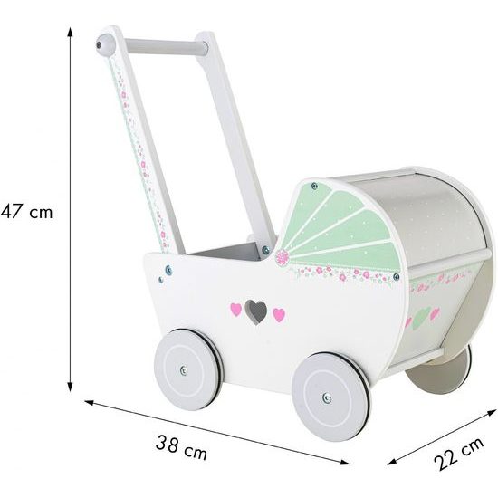 ROZBALENO Ecotoys dětské dřevěné chodítko kočárek se srdíčky bílý