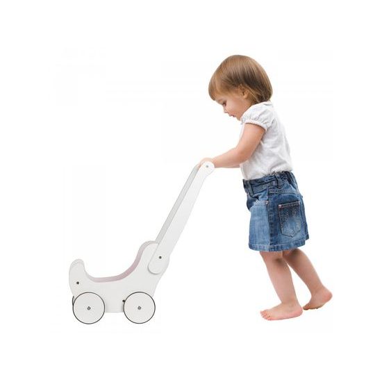 Ecotoys dětské dřevěné chodítko kočárek Bílé