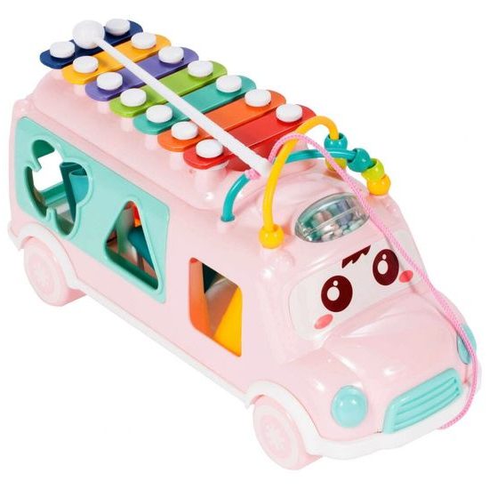 Interaktivní hrající autíčko s cimbálkami Happy Bus růžové