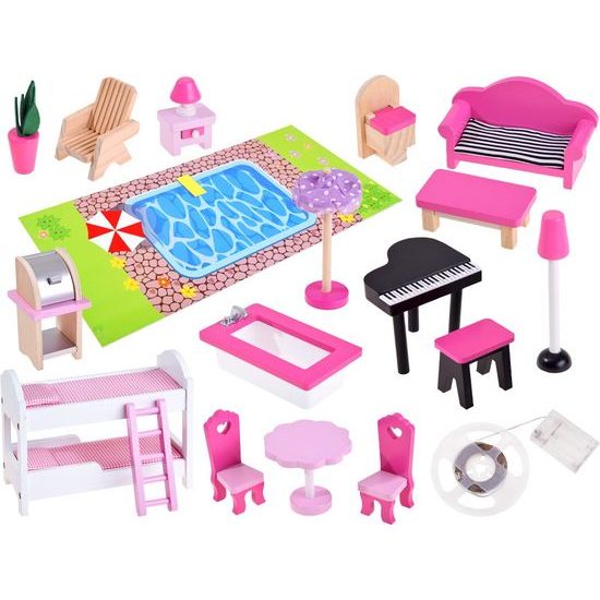 Ecotoys dřevěný XXL domeček pro panenky se skluzavkou rezidence Jersey