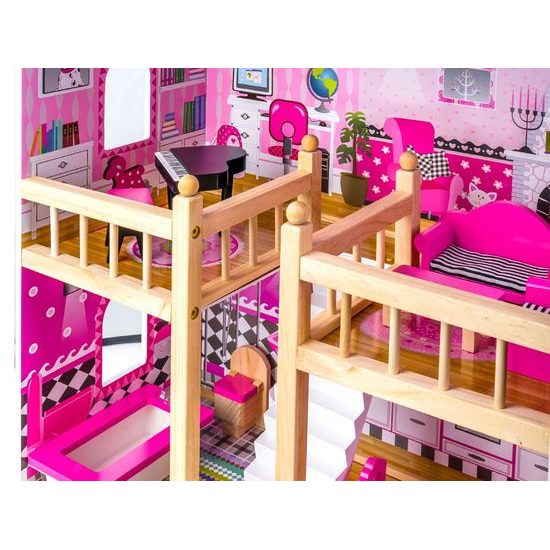 Dřevěný 2 patrový domeček pro panenky s bazénem rezidence Jenny
