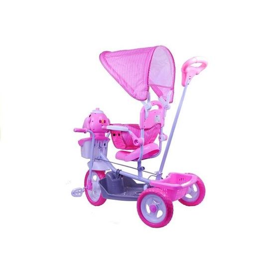 Dětská tříkolka s vodící tyčí Pejsek růžová