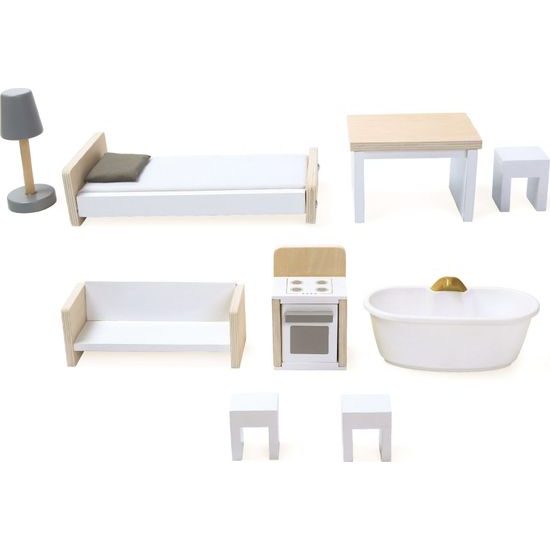 Ecotoys dřevěný třípatrový domeček pro panenky rezidence Grace