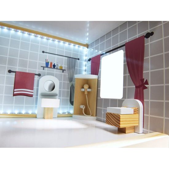 Dřevěný 2 patrový domeček pro panenky s LED osvětlením rezidence Grace