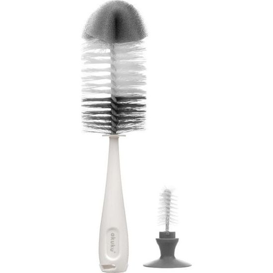 Kartáč na láhev a dudlík s přísavkou Akuku Šedá