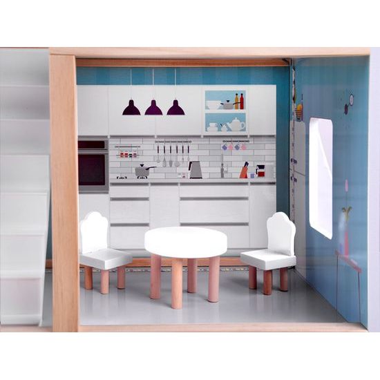 Dřevěný domeček pro panenky s LED osvětlením rezidence Boho