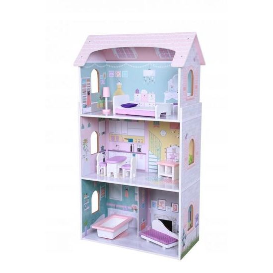 Ecotoys dřevěný třípatrový domeček pro panenky Jahodová