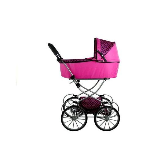 Kočárek pro panenky Alice Retro růžovo-černý vzor