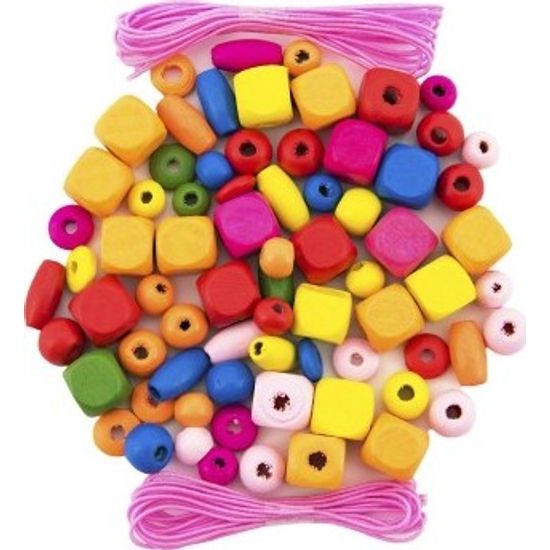 Dřevěné Korálky barevné s gumičkami cca 300ks