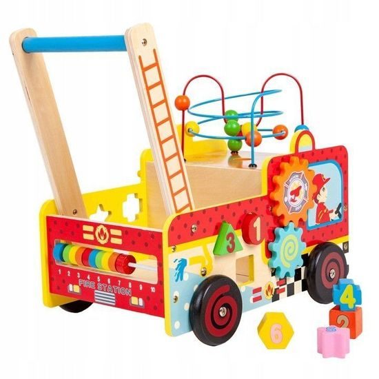 Ecotoys dřevěné multifunkční chodítko Požární auto
