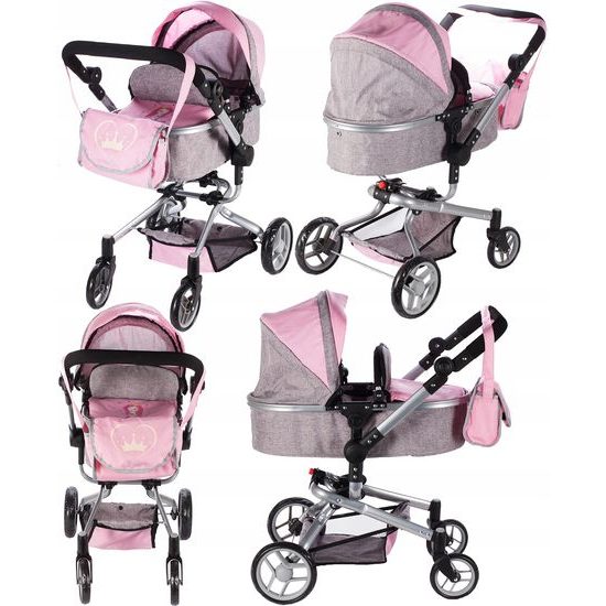 Kombinovaný kočárek pro panenky 2v1 Princess šedo-růžový