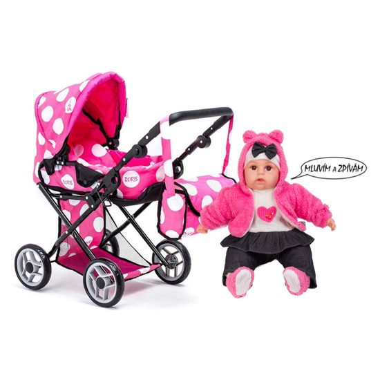 Doris kombinovaný kočárek pro panenky minnie - 9346 + panenka